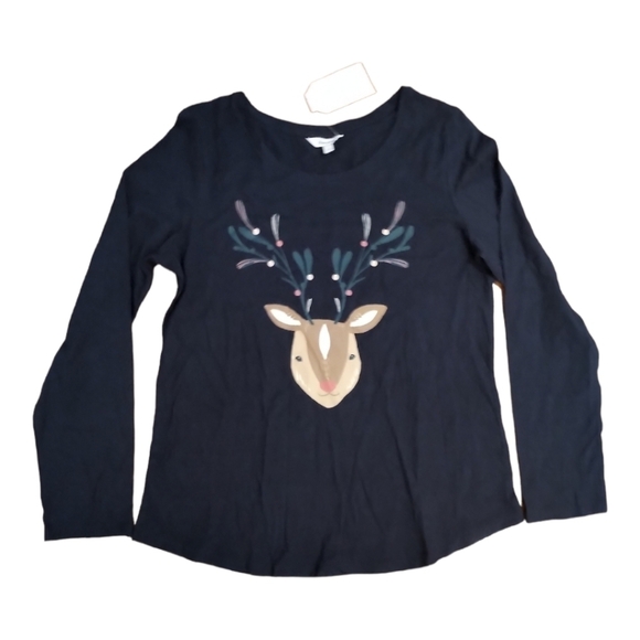 🌼NWT⭐Reitmans Sleepwear Long Sleeve Lounge T-Shirt Navy blue Cute cartoon Deer - Picture 5 of 15